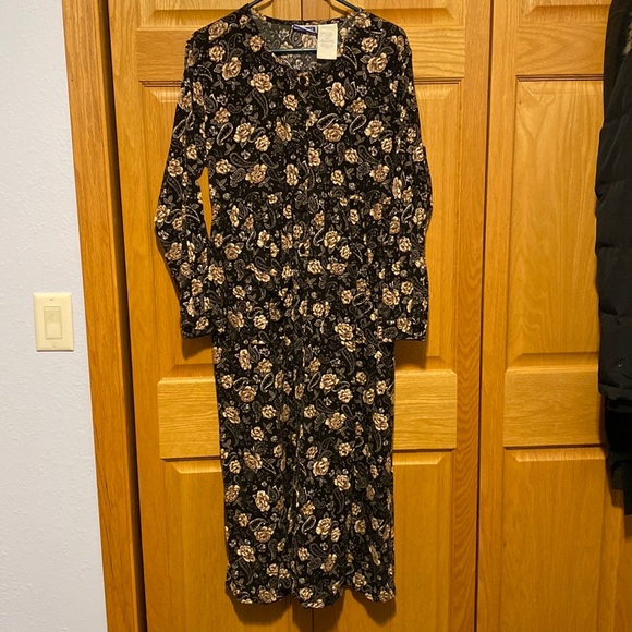 Vintage Erika & Co light corduroy babydoll floral full button front maxi dress - Picture 2 of 10